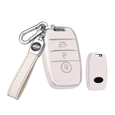 Imagem de HIBEYO Capa de chaveiro de 3 botões compatível com Kia Soul Carnival Sedona NIRO Sorento Sportage Rio Forte Optima Cerato Koup Suporte de chave inteligente de TPU para Kia Accessoreis com chaveiros de