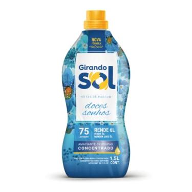Imagem de Amaciante Concentrado Doces Sonhos Girando Sol 1,5L, Amaciante De Roupas Concentrado, Azul, Nova Fórmula E Mais Intenso, Gostoso Como Um Carinho, Sua Casa Merece O Melhor Cuidado, Rende 75 Lavagens