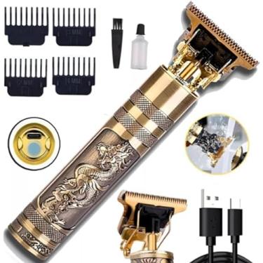 Imagem de Generic Máquina de Cortar Cabelo Profissional Barba Pezinho Personalizada Com Limitador de Lâmina Ajustável Recarregável 3 a 4 Pentes Óleo Escovinha Kit Aparador Acabamento Metal Modelo Buda Dragão