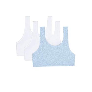 Imagem de Fruit of the Loom Sutiã esportivo elástico embutido de algodão para meninas, Branco/Cadete Azul/Branco, 28