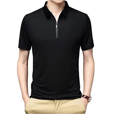 Imagem de sakalaexp Camiseta polo masculina de seda gelo verão refrescante manga curta esportes golfe tênis camiseta secagem rápida absorção de suor, preta