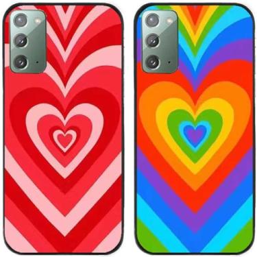 Imagem de 2 pçs colorido amor coração impresso TPU gel silicone capa de telefone traseira para Samsung Galaxy todas as séries (Galaxy Note 20)