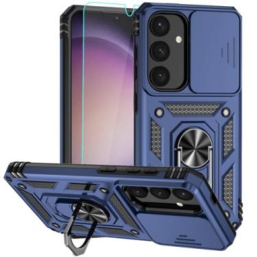 Imagem de Androgate Capa para Samsung Galaxy S24 Plus, capa de telefone de plástico rígido com amortecedor macio com [capa de lente de câmera deslizante] [anel giratório de 360°] [protetor de tela HD] para S24+