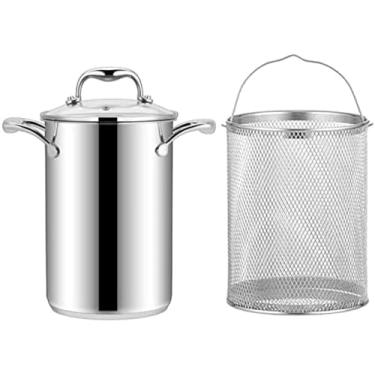 Imagem de Panela de aspargos de aço inoxidável 304, vaporizador de vegetais, espaguete, macarrão, fogão, óleo, fritar com cesta e tampa para cozinha doméstica, restaurante 4L