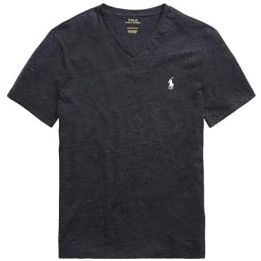 Imagem de Polo Ralph Lauren Camiseta masculina com gola V e modelagem clássica, Ralph Lauren Black Heather., G