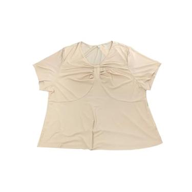 Imagem de Agnes Orinda Camiseta feminina plus size sexy de malha canelada com recorte de nó torcido e manga curta, Bege, 2X