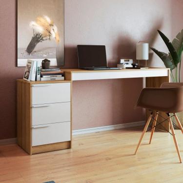 Imagem de Escrivaninha 3 Gavetas em Mdp Lamina Mel/Branco