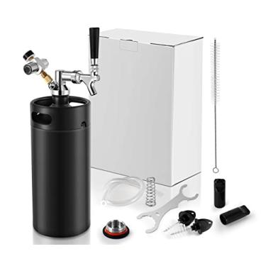 Imagem de HGKEKE 3,628 g Mini Keg Growler Portátil Mini Kegerator Sistema de Torneira Aço Inoxidável Pressurizado 60PSI Regulador de CO2 Mini barril Torneira de Crescimento de Pressão de CO2 para amantes de
