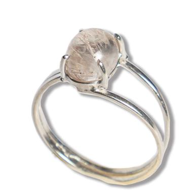 Imagem de Anel Cristal Rutilado Cabochão Oval 9mm Ajustável Prata 950