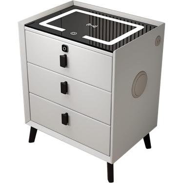 Imagem de Mesa de cabeceira, mesa de cabeceira inteligente com estação de carregamento, com luzes/fechadura por impressão digital/alto-falante Bluetooth/3 gavetas, branco escuro, 40 cm