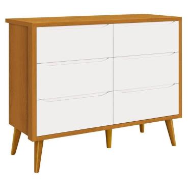 Imagem de Cômoda Infantil Theo 6 Gavetas Branco/savana Com Pés Amadeirado - Reller Móveis Branco/savana