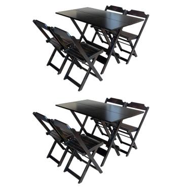 Imagem de Kit 2 Jogos de Mesa Dobravel 120x70 em Madeira Maciça com 4 Cadeiras - Tabaco