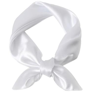 Imagem de Hioyiwse Cachecol de cetim quadrado de cabeça para mulheres, lenço quadrado de cor sólida, lenço de mão, lenço de cabeça, lenço de cabeça 50, D2-branco (23,6 × 23,6), 23.6