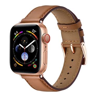 Imagem de OMIU Pulseira de couro compatível com Apple Watch SE séries 11, 10, 9, 8, 7, 6, 5, 4, 3, 2 e 1 de 38 mm, 40 mm, 41 mm, 44 mm, 46 mm, 49 mm, ultra para Apple Watch SE séries 11, 10, 9, 8, 7, 6, 5, 4, 3