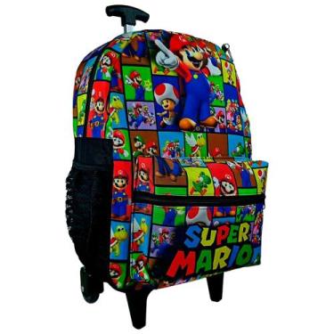Imagem de Mochila  Carrinho Rodinhas Mario Bros Super Reforçada - Pietrix