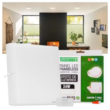 Imagem de Painel LED Taschibra Frameless 24W Quadrado Sobrepor, Luz Quente 3000K