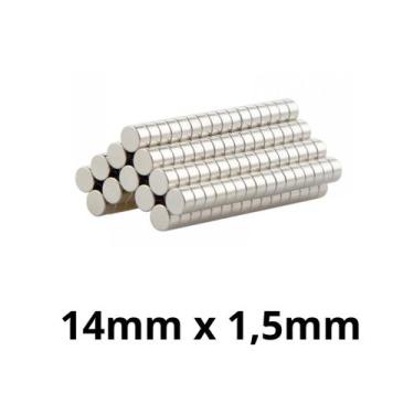 Imagem de Kit 50 Peças Imã Neodímio Disco Magnético N35  14 x 1,5 mm Super Forte