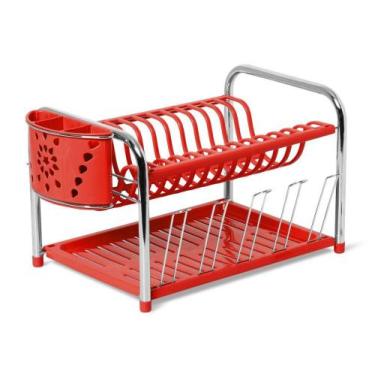 Imagem de Escorredor de Louça Master Duplo com porta copo Vermelho N391 - Niquel