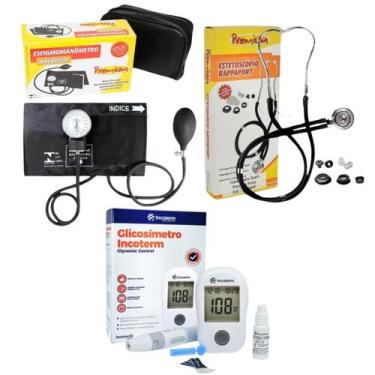 Imagem de Kit com esfigmomanômetro esteto completo preto - Premium