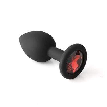 Imagem de Plug Anal em Silicone Tamanho P 7cm x 2,8cm Preto com Pedra Vermelha P