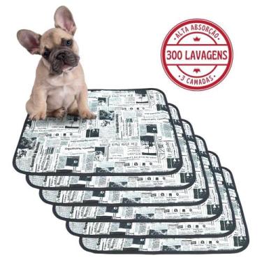 Imagem de Kit com 6 Tapetinhos Alta Absorção para Pets 70x50 Jornal 3 Camadas - 