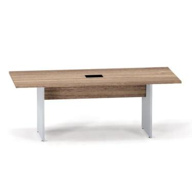 Imagem de Mesa Reunião Power Box Pé Painel P25 Pandin 2,6 M Noce Naturale e Cinz