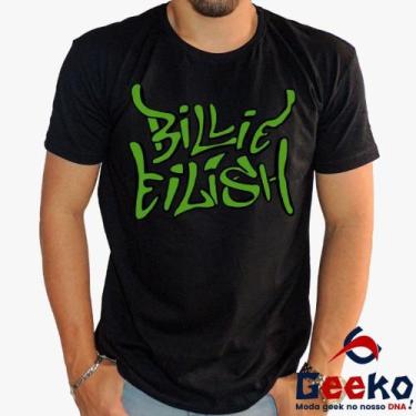 Imagem de Camiseta Billie Eilish 100% Algodão Geeko, Preto gola careca, Verde, P