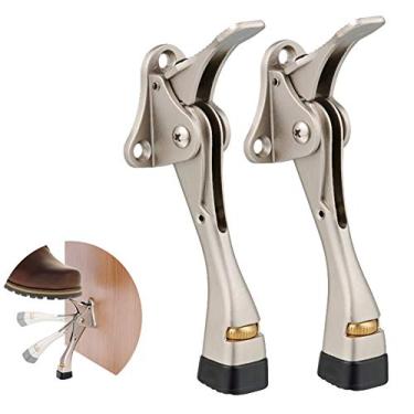Imagem de HOME&I Pedal fácil de colocar para baixo, batente de porta, fácil de pisar, qualidade premium, pé de borracha ajustável em altura, 10 cm (2 unidades de níquel acetinado)