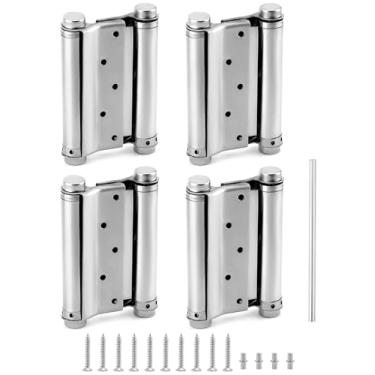 Imagem de QWORK Dobradiças de balanço de porta de barras de café pesadas, pacote com 4 dobradiças giratórias de aço inoxidável de 12,7 cm, dobradiças de porta de mola de dupla ação, incluindo pinos e parafusos