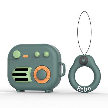 Imagem de Capa compatível com AirPods de 3 gerações, design retrô de rádio, crianças, adolescentes, meninas, mulheres, fofo, engraçado, desenho de silicone 3D, capa gramofone para AirPods 3ª geração - verde