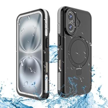 Imagem de W7ETBEN Capa à prova d'água para iPhone 16, [suporte invisível de anel integrado e protetor de tela][IP68 debaixo d'água] [à prova de queda] Capa protetora à prova de choque para iPhone 16 de 6,1