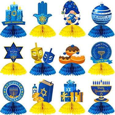 Imagem de 12 Pcs Hanukkah Party Decorations Honeycomb Centerpieces Hanukkah Table Centerpiece Christmas Hanukkah Table Decoration Holiday Party Menorah Dreidel for Winter Snow Day Chanukah Party Supplies