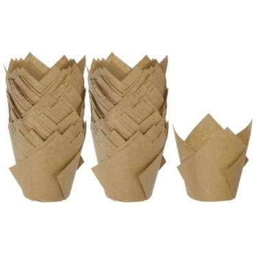 Imagem de HARFINGTON 100 peças de forros de cupcake de tulipa copos de papel padrão para assar embalagens à prova de gordura descartáveis para banquetes de aniversário, festa natural