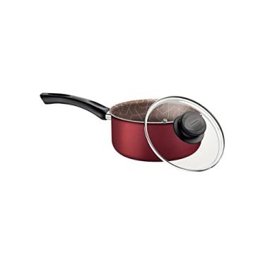 Imagem de Panela Tramontina Paris em Alumínio com Revestimento Interno e Externo em Antiaderente Starflon Max Vermelho com Tampa de Vidro 16 cm 1,5 L