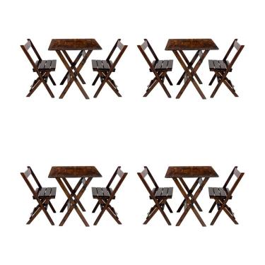 Imagem de Kit 4 Conjuntos Mesa Dobrável Para Bar E Restaurante 60x60cm Com 2 Cadeiras Em Madeira Maciça - Imbu