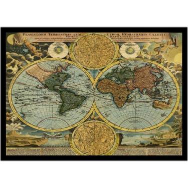 Imagem de Quadro Decorativo Mapa-Múndi Vintage Alta Definição Sala Escritório Co