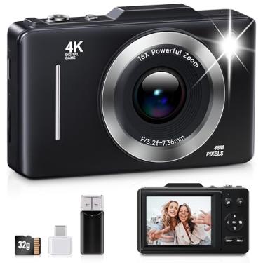 Imagem de Câmera digital, câmera digital FHD 1080p infantil com zoom de 16x, cartão de 32 GB, câmeras compactas portáteis 4K e 48 MP, câmera pequena vintage para adolescentes iniciantes presentes