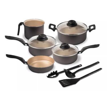 Imagem de Conjunto de Panelas Elegan 8 pçs Antiaderente Preto Bege - Marpal Fire