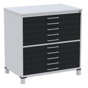 Imagem de Mapoteca 10 Gavetas Pandin 120 cm (Larg) Inmetro Tampo MDP Cinza Estrutura Aço Cinza Gavetas Pretas
