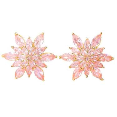 Imagem de QLUYCKW Brincos de cristal explosão de flor elegante, hipoalergênico, grande, grande, brilhante, zircônia cúbica, strass, festa de casamento, formatura, bijuteria para mulheres, presente de