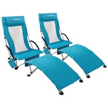 Imagem de WKFAMOUT Conjunto de 2 cadeiras de praia dobráveis com apoio para os pés acolchoado para adultos 76 m, portátil, cadeira de praia baixa, encosto alto, com suporte para copo e bolsa de transporte,