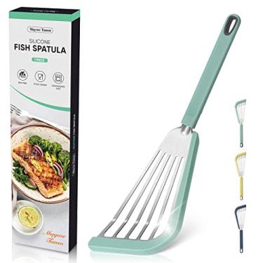 Imagem de Espátula de peixe antiaderente, espátulas finas Maywe Tanso espátulas de peixe de silicone para panelas antiaderentes, utensílios de cozinha altamente resistentes ao calor, sem BPA, ideal para peixes