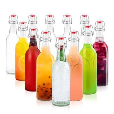 Imagem de Barcaloo 16 Ounce Clear Glass Beer Bottles for Home Brewing - Beer, Kombucha, Soda, Juice, Fermentation, 12 Pack Glass Bottle with Flip Top Cap