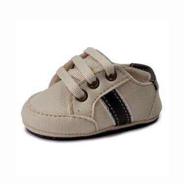 Imagem de Bebê-Sapatinhos recém-nascido primeiros passos forrado com tecido 1801espumado14ao20 baby 1801A (Bege Branco Marrom, BR, Bebê, Numérico, 15)
