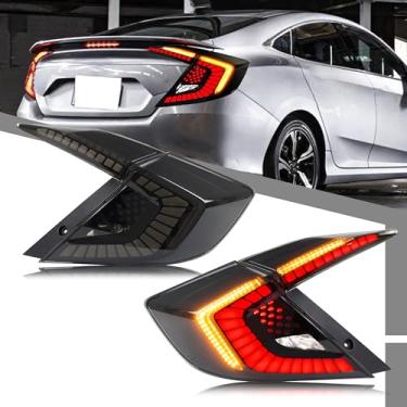 Imagem de Conjunto de luzes traseiras de LED compatível com Honda Civic 2016-2021 10ª geração Sedan Start-up Animação sequencial sequencial acessório de lâmpadas traseiras pretas [Não serve para