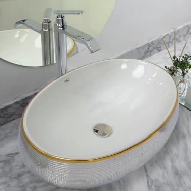 Imagem de Kit Cuba Pia Louça Cerâmica Banheiro C/Torn e Vál Cromada 100