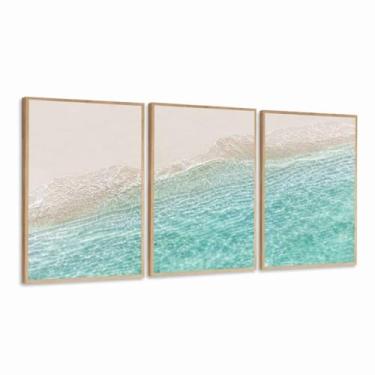 Imagem de Quadro Decorativo praia areia mar clean sala quarto moldura (Moldura Bege, 60x80, Sem Vidro)