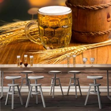 Imagem de Lcythiazole Mural de papel de parede removível destacável e colado, mural de papel de parede de cerveja, barril de cerveja, trigo, mural fotográfico HD para bar, café, restaurante, sala de estar