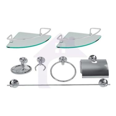 Imagem de Kit Acessórios Banheiro Inox 5Peças + 2 Porta Shampoo Canto