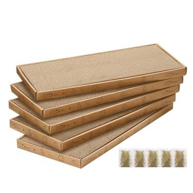 Imagem de Papelão arranhador para gatos com caixa durável, corrugado, sofá-cama, reversível, erva de gato, almofada para arranhar gatos, haste de gato, design frente e verso, grande (caixa, 5 peças)